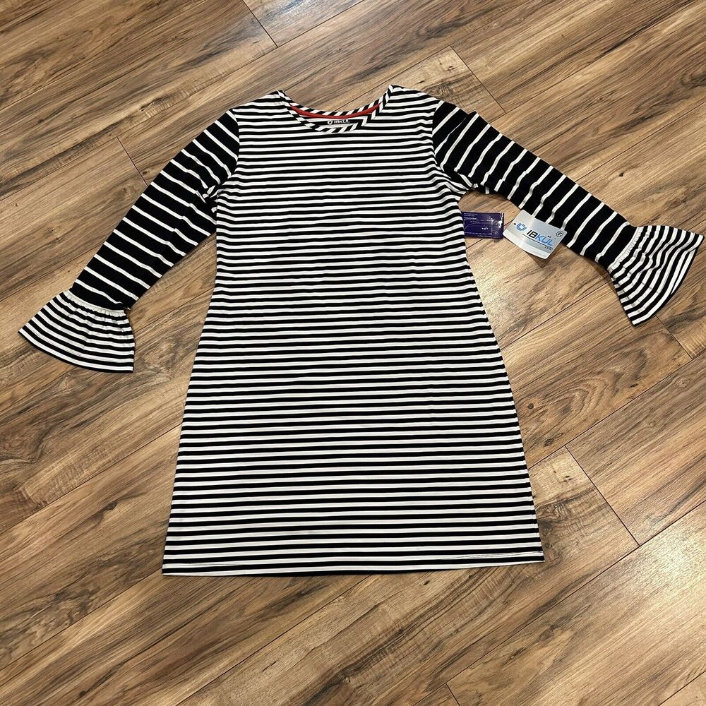 IBKUL Black and White Striped Dress